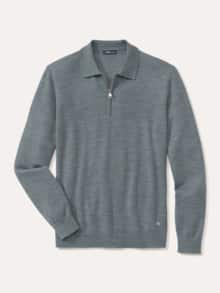 Polo-Pullover Merino Extrafein Grau Melange