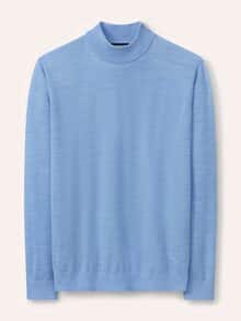 Stehbund-Pullover Merino Extrafein Hellblau