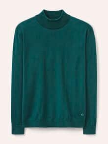 Stehbund-Pullover Merino Extrafein Blaugrün