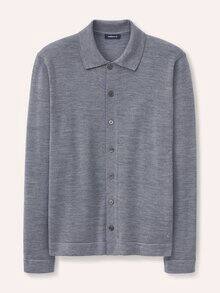 Strickpolo aus Merinowolle Grau Melange