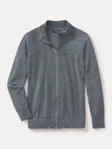 Zip-Strickjacke Merino Extrafein Grau Melange