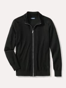 Zip-Strickjacke Merino Extrafein Schwarz