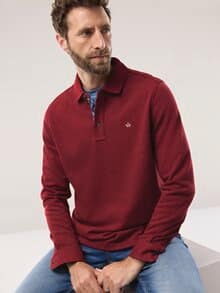 Jacquard Langarmpolo Dunkelrot