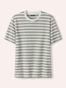 Leinen Streifenshirt Khaki/Weiß