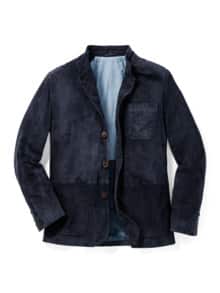 Ziegenvelours-Lederjanker Dunkelblau