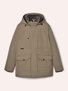 Warme Langjacke mit Kunstfell Beige