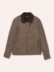 Lederblouson mit Kunstfell Taupe