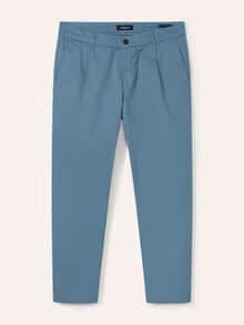 Bundfalten-Chino Feinstruktur Rauchblau