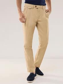 Feintwill Bundfalten-Chino Sand