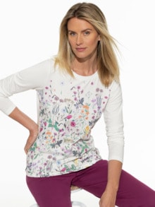 Baumwollshirt Blumenwiese Offwhite