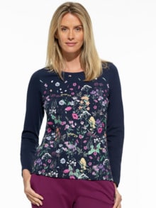 Baumwollshirt Blumenwiese Marine