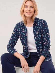 Baumwollstretch Jacke Blume Marine