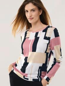 Viskoseshirt Geometric Multicolor Schwarz