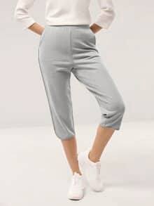 Baumwollstretch Caprihose Grau Melange