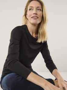 Viskose-Shirt Langarm Schwarz