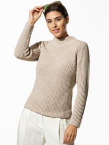 Patentpullover Nahtlos Caramel/Weiß