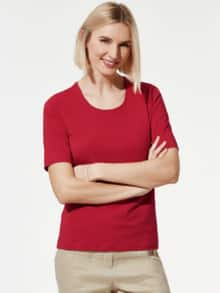 Baumwoll-Basic-Shirt Halbarm Feuerrot