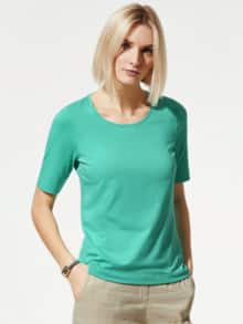 Baumwoll-Basic-Shirt Halbarm Seegrün