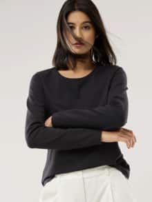 Baumwoll-Basic-Shirt Langarm Schwarz