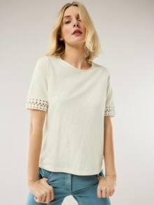 Baumwollshirt Dekospitze Offwhite