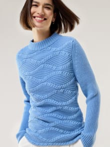 Baumwoll-Pullover Wellenzopf Ozeanblau