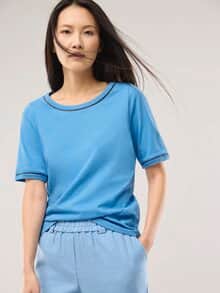 Baumwollshirt Lochstickereiband Jeansblau