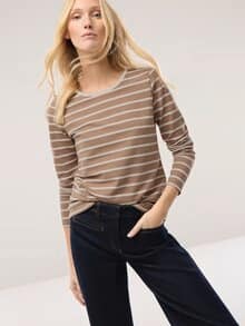 Baumwollshirt Ringelstruktur Praline/Offwhite