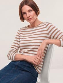Baumwollshirt mit Ringel Creme/Praline