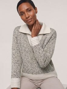 Tweed Pullover mit weitem Kragen Multicolor Creme