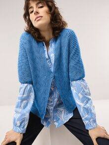 Bändchengarn Strickweste Jeansblau
