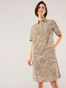 Hemdblusenkleid aus Baumwolle Sand/Weiß