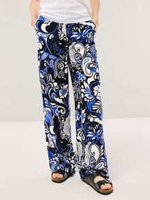 Kombihose aus Leinenmix AOP Blau