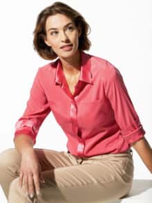 Seiden-Hemdbluse Edel-Basic Koralle