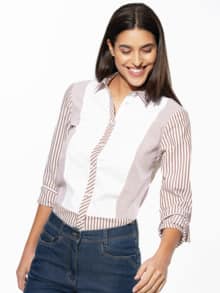 Patchwork Bluse Streifen Toffee