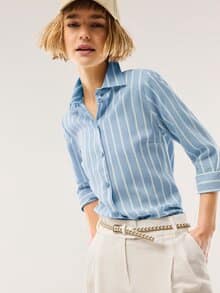 Klima-Bluse Edel-Leinen Streifen Blau