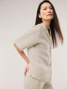 Reverskragen Bluse Leinenmix Natur