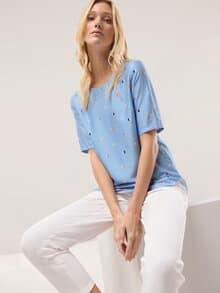 T-Shirt-Bluse Extra Leicht Streifen Blau