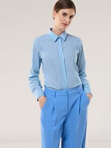Extraglatt Baumwoll-Bluse Streifen Jeansblau