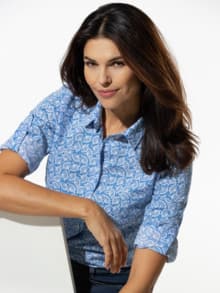 Komfort-Baumwoll-Bluse Millefleurs Blau