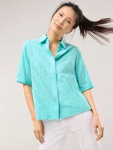 Hemdbluse aus Viskose Jacquard Wasserblau