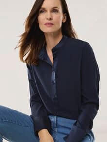 Polo Bluse aus Seide Nachtblau