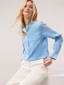Polo Bluse aus Seide Skyblue