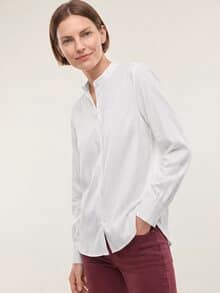 Bluse mit Stehkragen Baumwollsatin Weiß