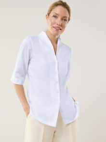 Extraglatt-Bluse Kelchkragen Weiß