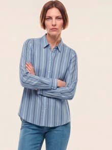 Extraglatt-Hemdbluse Everyday 2.0 Streifen Smokey Blue