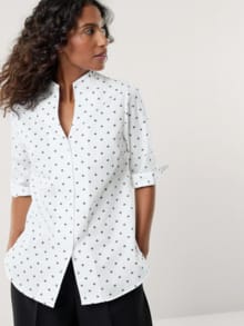 Extraglatt-Bluse Kelchkragen Minimal Weiß Marine