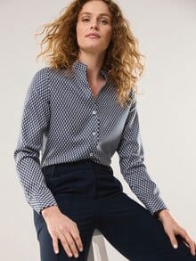 Extraglatt Stehkragen Bluse V-Auss Minimal Marine