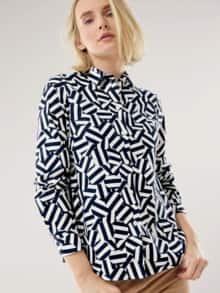 Thermo-Flanell-Hemdbluse Grafik Marine/Offwhite
