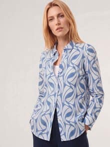 Extraglatt Baumwoll-Bluse Grafik Smokey Blue