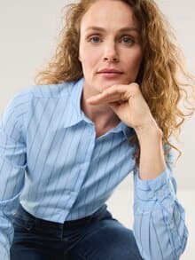 Extraglatt Baumwoll-Bluse Streifen Skyblue